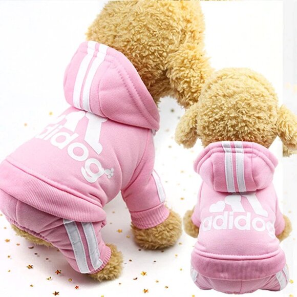 Adidog Dog Pup Pet Designer Inspired Hoodie 4 Leg Warm Winter/Fall Jacket/Coat L - Picture 1 of 3